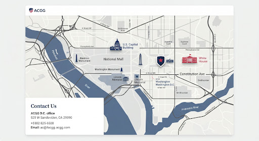 A stylized map with patriotic navy and liberty red accents.